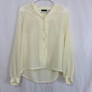 Vintage Ann Chabrol Cream Button‎ Front Blouse Womens Long Sleeve Secretary Top